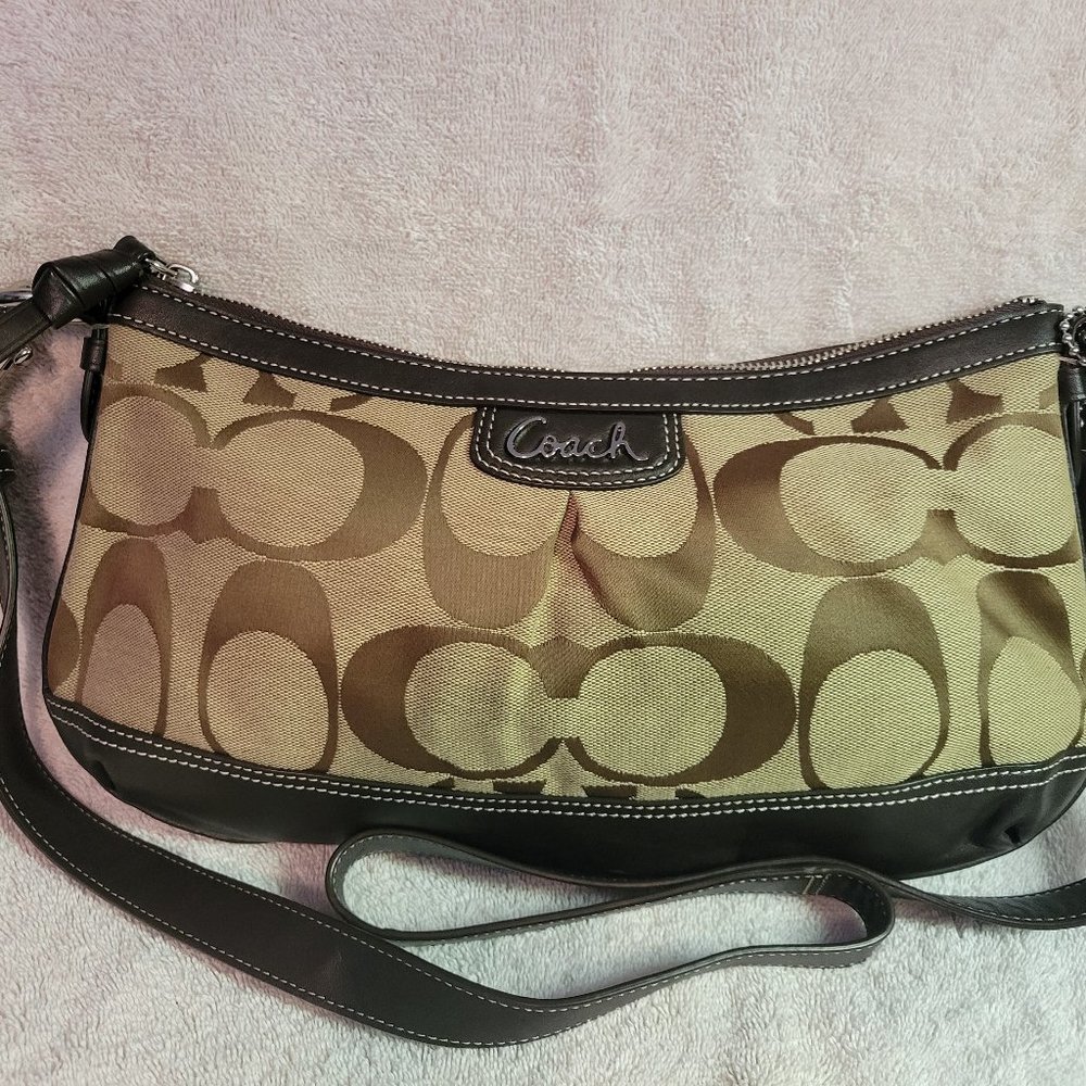 Coach Duffle Signature Purse M1275-f19731 Brown Canvas Cross Body